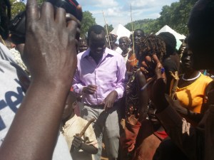 Manyang visiting a camp in Gambella, western Ethiopia